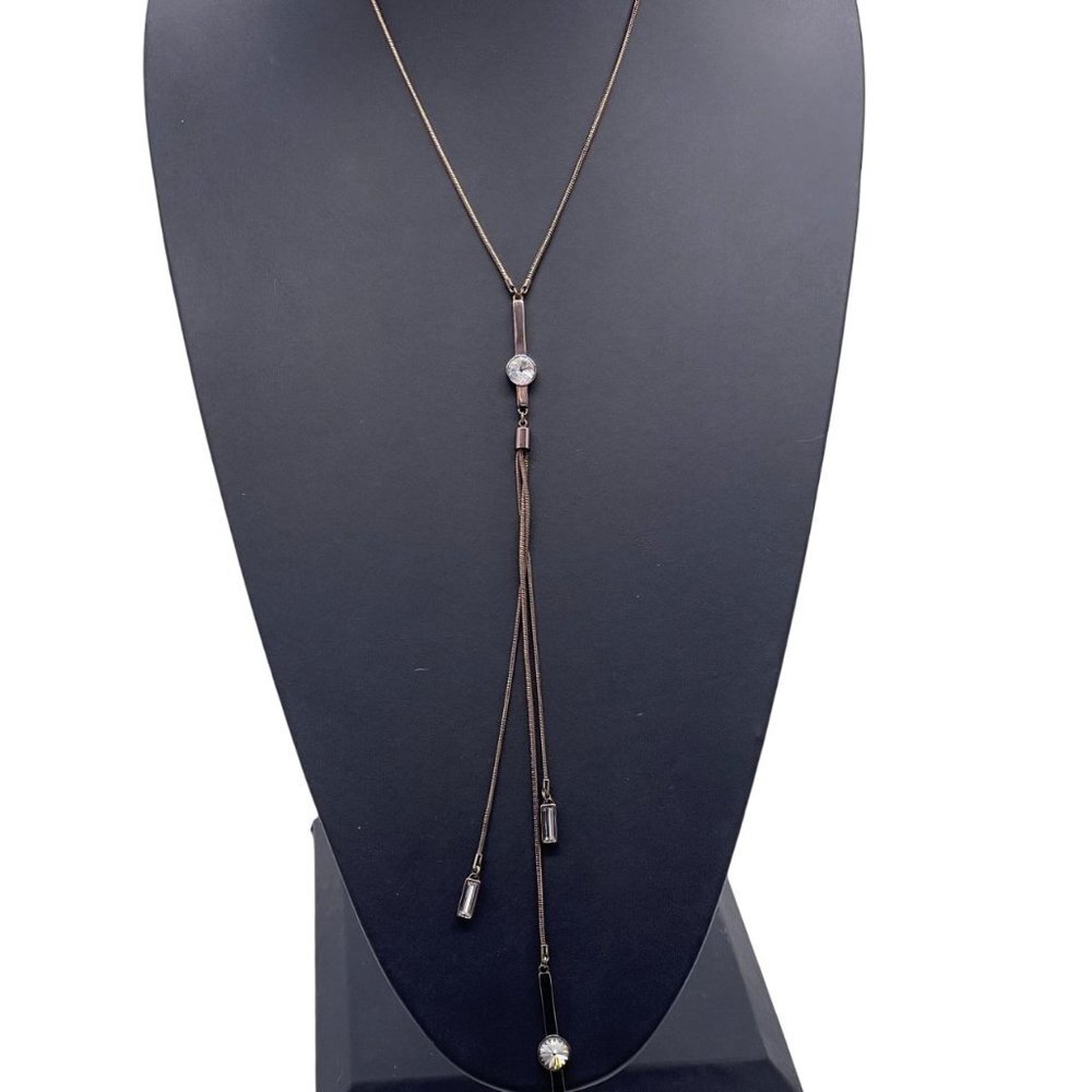 NWT WHBM Crystal from Swarovski Lariat Y Drop Tassel Necklace Rose Tone Classic